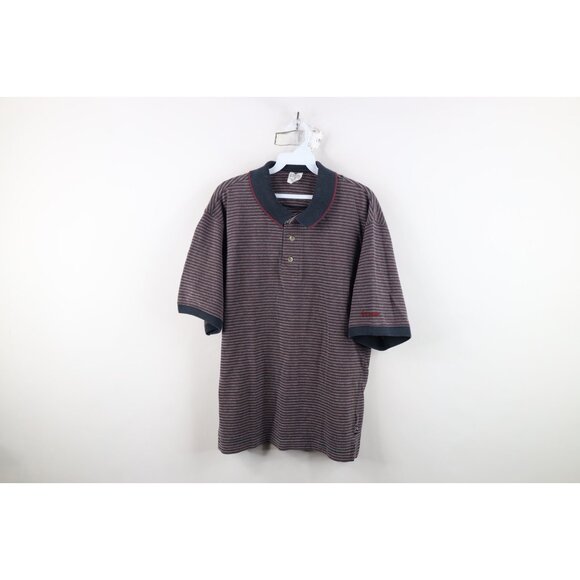 Vintage 90s Columbia Golf Mens Medium Faded Spell Out Striped Knit Polo Shirt - Picture 1 of 14